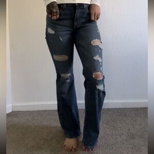 Levi's Dark Wash Distressed Flare Jeans